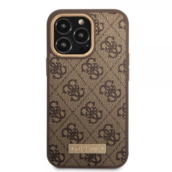 Guess iPhone 14 Pro Max Cover Metal Plate Logo MagSafe Brun