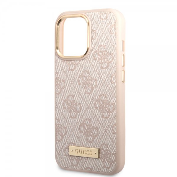Guess iPhone 14 Pro Max Cover Metal Plate Logo MagSafe Pink