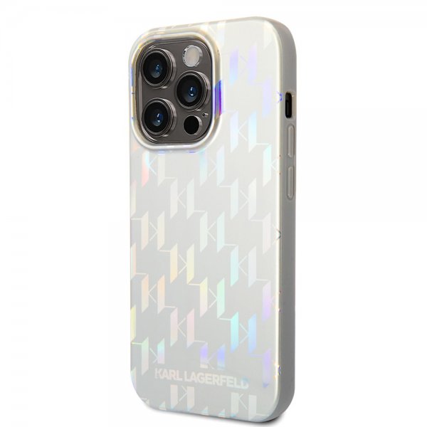 Karl Lagerfeld iPhone 14 Pro Max Cover Monogram Iridescent Silver