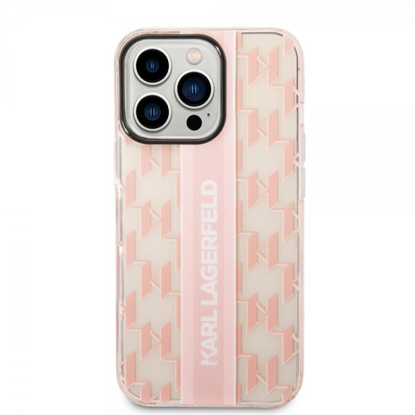Karl Lagerfeld iPhone 14 Pro Max Cover Monogram Vertical Stripe Pink