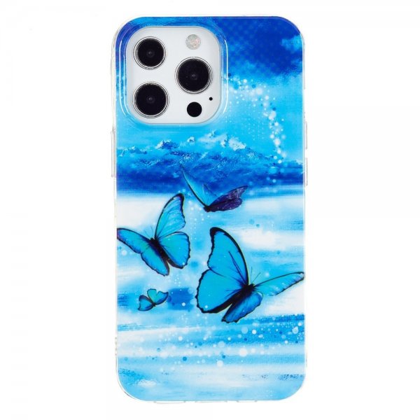 iPhone 14 Pro Max Cover Motiv Blå Sommerfugle
