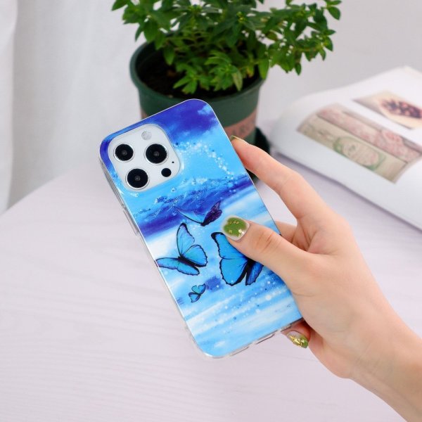 iPhone 14 Pro Max Cover Motiv Blå Sommerfugle