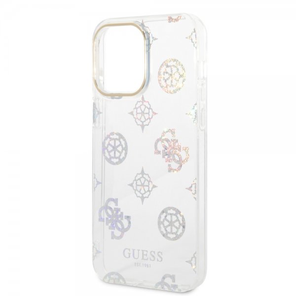 Guess iPhone 14 Pro Max Cover Peony Glitter Hvid