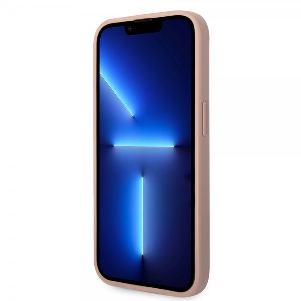 Guess iPhone 14 Pro Max Cover Saffiano Metal Logo Stripes Rosa