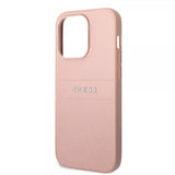 Guess iPhone 14 Pro Max Cover Saffiano Metal Logo Stripes Rosa