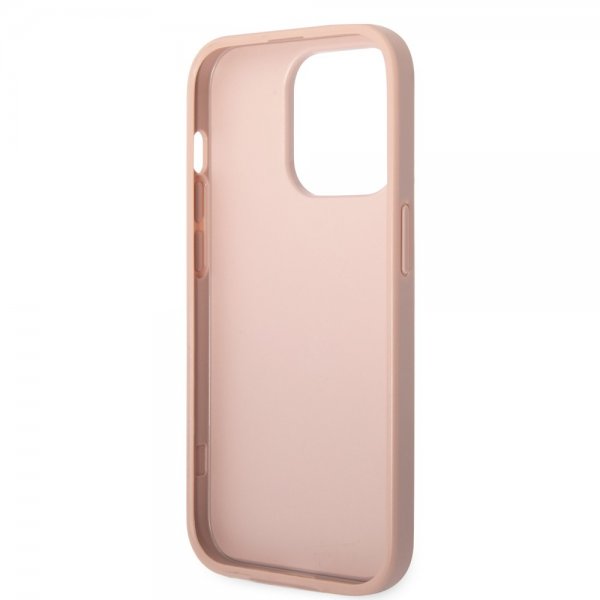 Guess iPhone 14 Pro Max Cover Saffiano Metal Logo Stripes Rosa