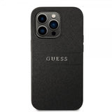 Guess iPhone 14 Pro Max Cover Saffiano Metal Logo Stripes Sort