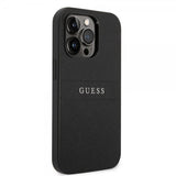 Guess iPhone 14 Pro Max Cover Saffiano Metal Logo Stripes Sort
