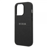 Guess iPhone 14 Pro Max Cover Saffiano Metal Logo Stripes Sort