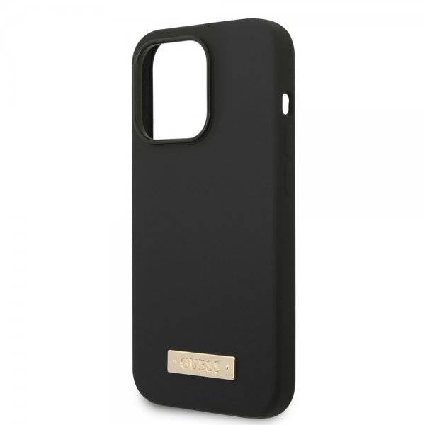Guess iPhone 14 Pro Max Cover Silikone Metalplade MagSafe Sort