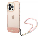 Guess iPhone 14 Pro Max Cover Translucent med strop Rosa