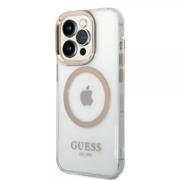 Guess iPhone 14 Pro Max Cover Transparent MagSafe Guld Transparent