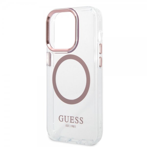 Guess iPhone 14 Pro Max Cover Transparent MagSafe Rosa Transparent