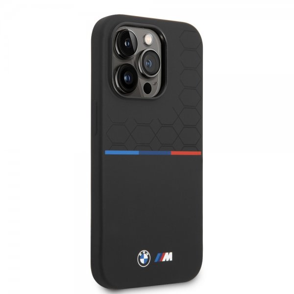BMW iPhone 14 Pro Max Cover Tricolor Line & Logo Sort