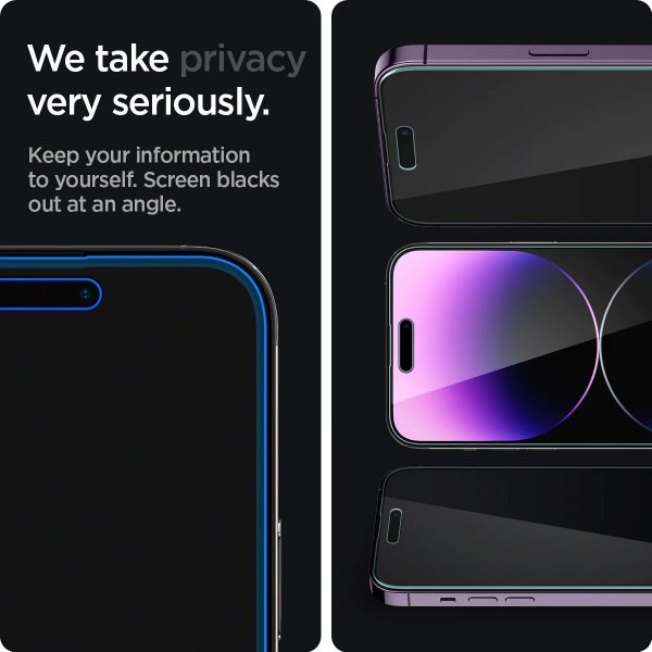 Spigen iPhone 14 Pro Max Skærmbeskyttelse GLAS.tR EZ Fit Privacy 2-pak