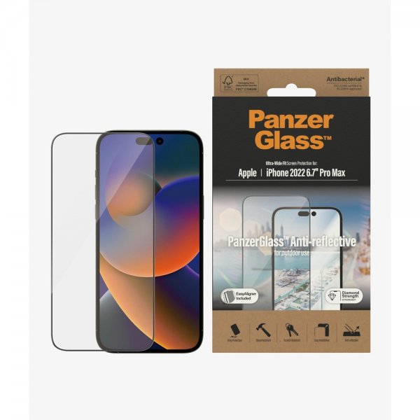 PanzerGlass iPhone 14 Pro Max Skærmbeskyttelse Ultra-Wide Fit Anti-refleks EasyAligner