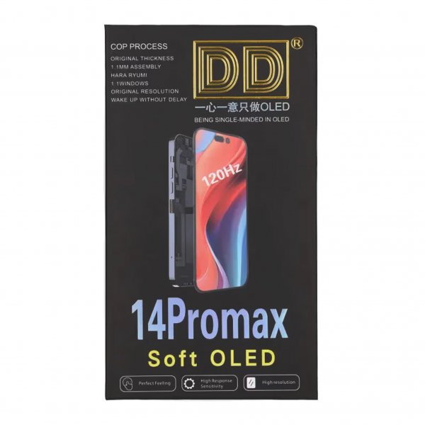 iPhone 14 Pro Max Soft OLED-skærm Høj Kvalitet Sort (DD mærke)