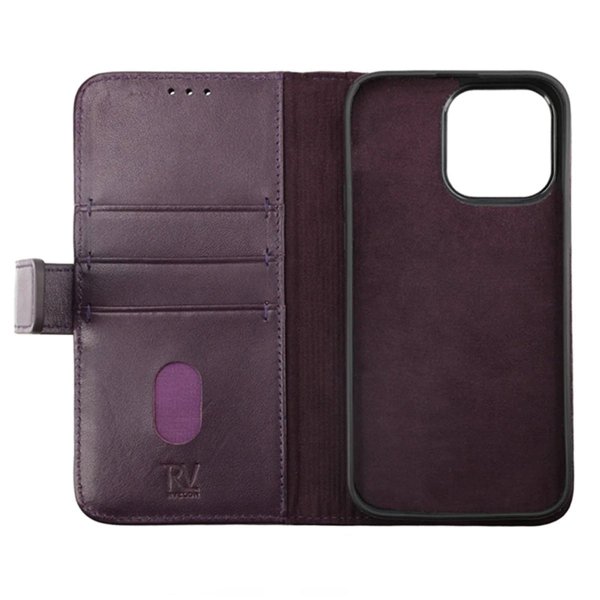 Rvelon iPhone 14 Pro Cover Ægte læder Kortlomme Lilla