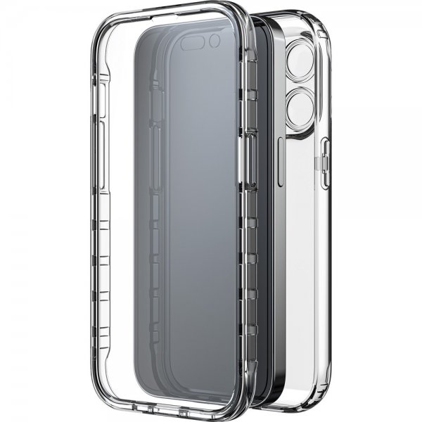 Black Rock iPhone 14 Pro Cover 360° Real Glass Case Sort Klar