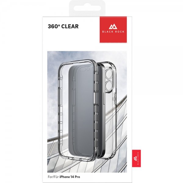 Black Rock iPhone 14 Pro Cover 360° Real Glass Case Sort Klar