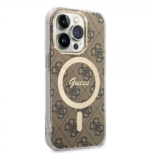 Guess iPhone 14 Pro Cover 4G Pattern MagSafe Brun