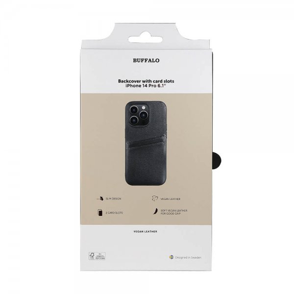 Buffalo iPhone 14 Pro Cover Bagcover med Kortrum Sort