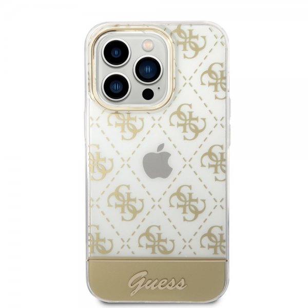 Guess iPhone 14 Pro Cover Bottom Stripe Script Logo Guld