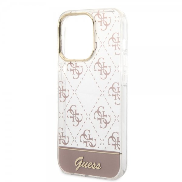 Guess iPhone 14 Pro Cover Bottom Stripe Script Logo Rosa
