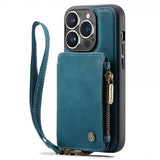 CaseMe iPhone 14 Pro Cover C20 Kortlomme Lynlås Petrol