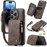 CaseMe iPhone 14 Pro Cover C20 Kreditkortpladser Lynlås Brun