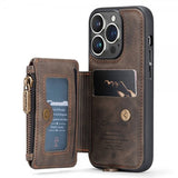 CaseMe iPhone 14 Pro Cover C20 Kreditkortpladser Lynlås Brun