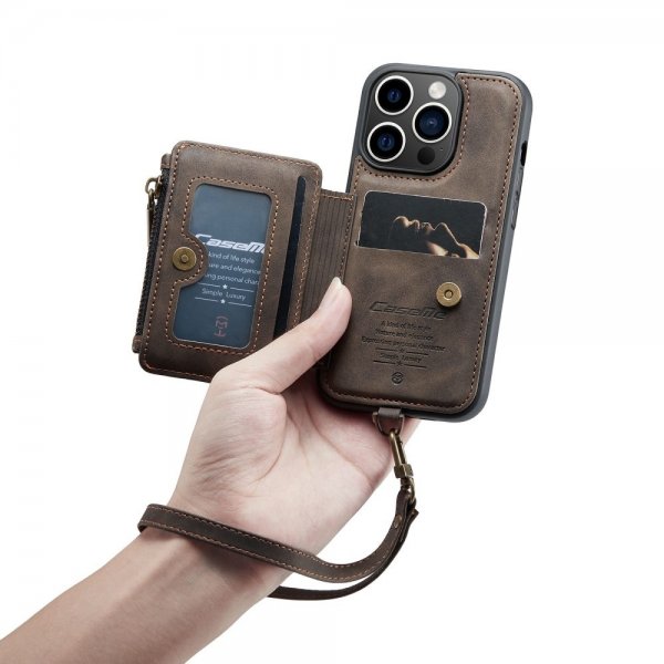 CaseMe iPhone 14 Pro Cover C20 Kreditkortpladser Lynlås Brun