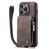 CaseMe iPhone 14 Pro Cover C20 Kreditkortpladser Lynlås Brun