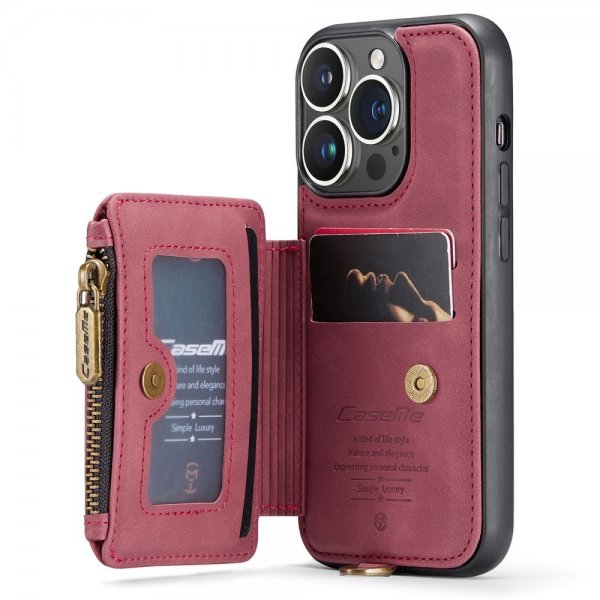 CaseMe iPhone 14 Pro Cover C20 Kortlomme Lynlås Rød