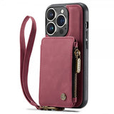 CaseMe iPhone 14 Pro Cover C20 Kortlomme Lynlås Rød