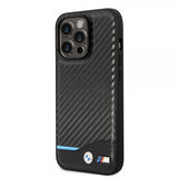 BMW iPhone 14 Pro Cover Carbon Effect Printed Logo Sort