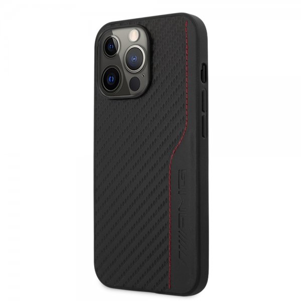 AMG iPhone 14 Pro Cover Carbon Effect Stamped Logo Sort