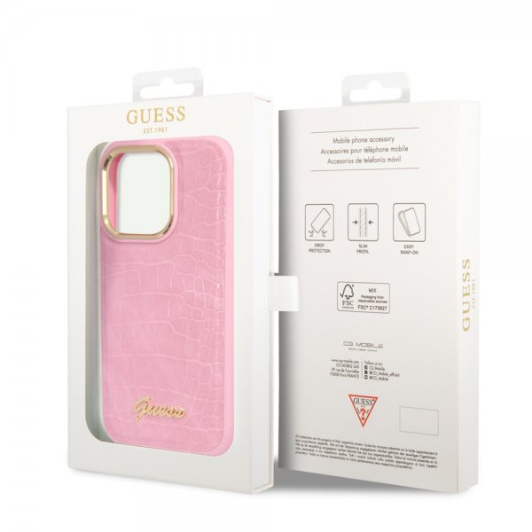 Guess iPhone 14 Pro Cover Croco Rosa