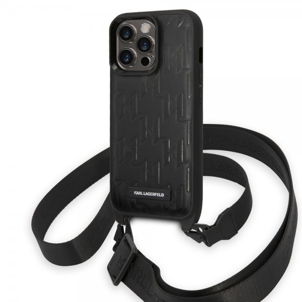 Karl Lagerfeld iPhone 14 Pro Skal Crossbody Strap Sort