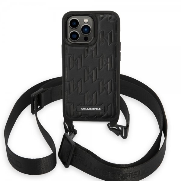 Karl Lagerfeld iPhone 14 Pro Skal Crossbody Strap Sort