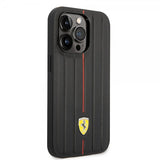Ferrari iPhone 14 Pro Cover Embossed Stripes Rød
