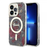 Guess iPhone 14 Pro Cover Flower MagSafe Khaki