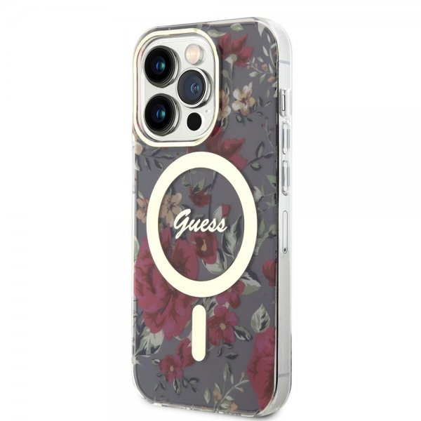 Guess iPhone 14 Pro Cover Flower MagSafe Khaki