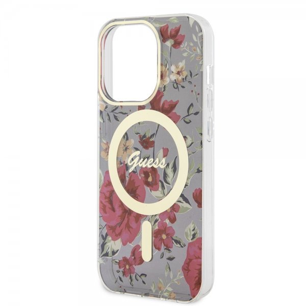 Guess iPhone 14 Pro Cover Flower MagSafe Khaki