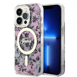 Guess iPhone 14 Pro Cover Flower MagSafe Rosa