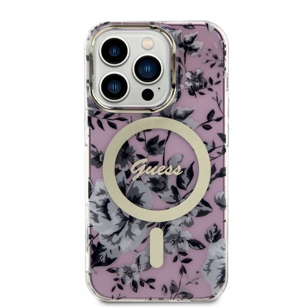 Guess iPhone 14 Pro Cover Flower MagSafe Rosa