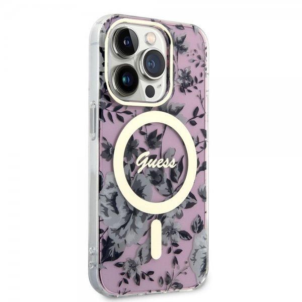 Guess iPhone 14 Pro Cover Flower MagSafe Rosa