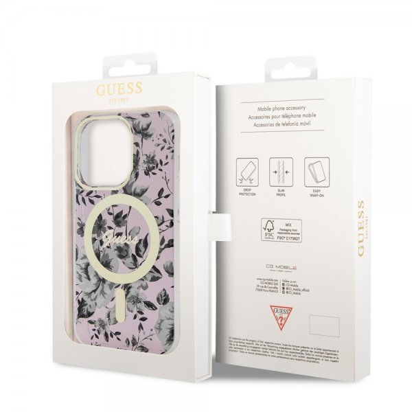 Guess iPhone 14 Pro Cover Flower MagSafe Rosa