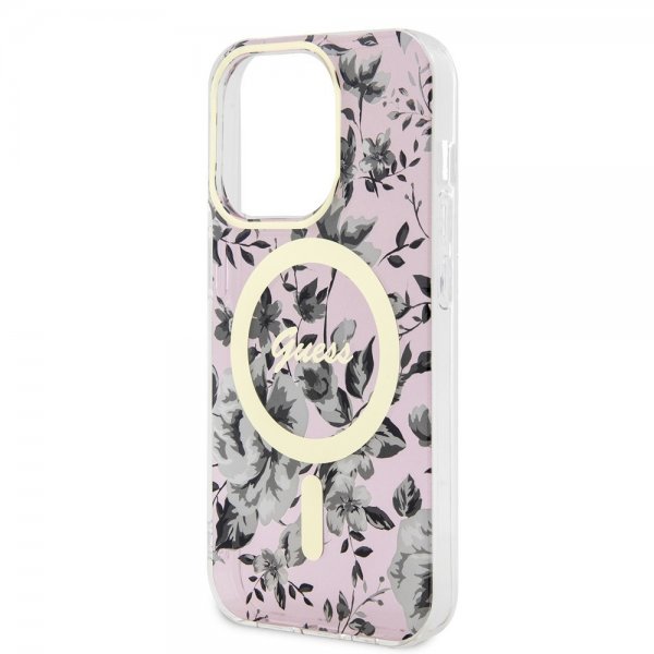 Guess iPhone 14 Pro Cover Flower MagSafe Rosa