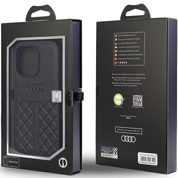 Audi iPhone 14 Pro Cover Ægte Læder Etui Sort